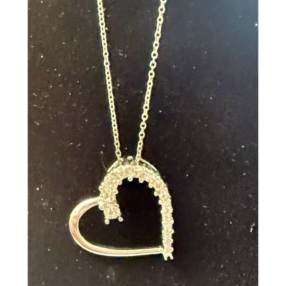 Sterling Silver 925 CZ Diamond Heart Pendant Necklace 18 Inches